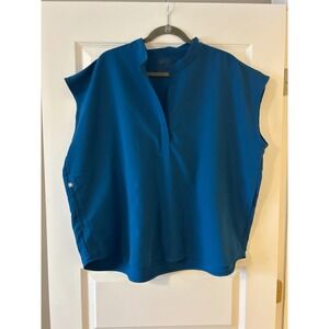 FIGS Technical Collection Teal Blue Scrub Top XXL V-Neck Mandarin Collar